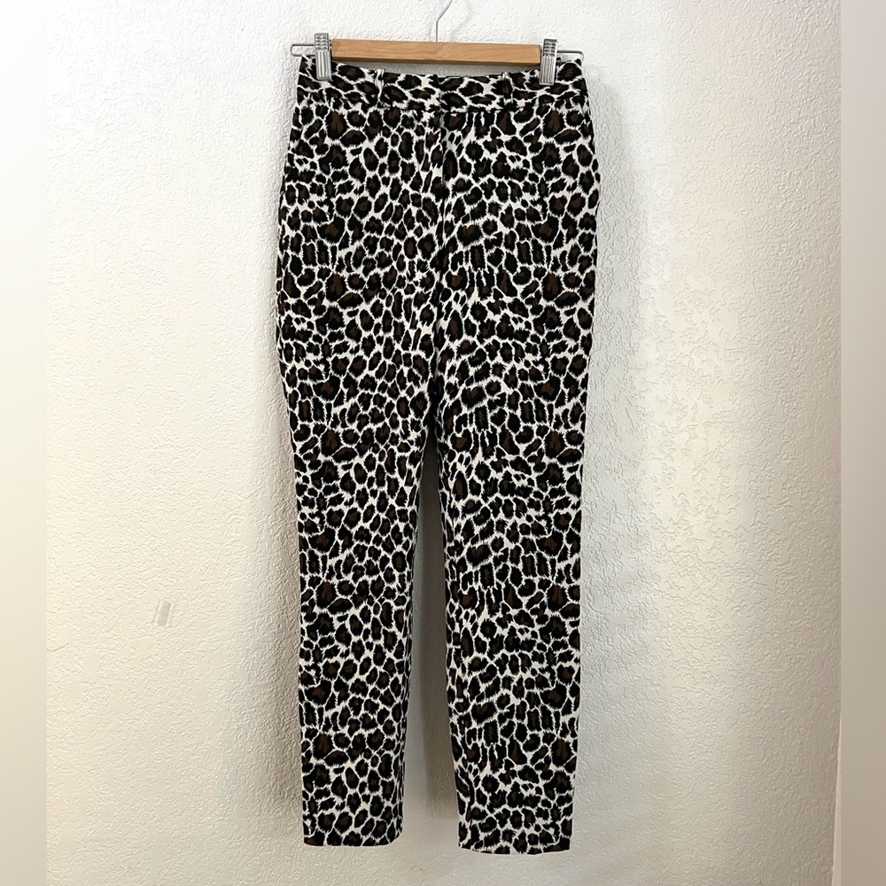 Topshop Brown Black Animal print Leopard Trendy Casual Chic Slim pants size 2 - Picture 2 of 9